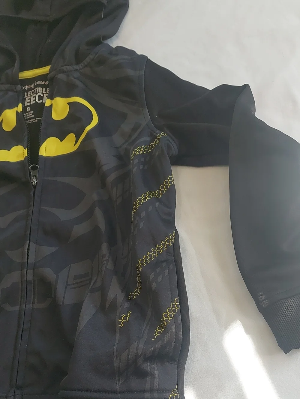 Batman Kids Black and Yellow Zip-Up Hoodie.Size 8